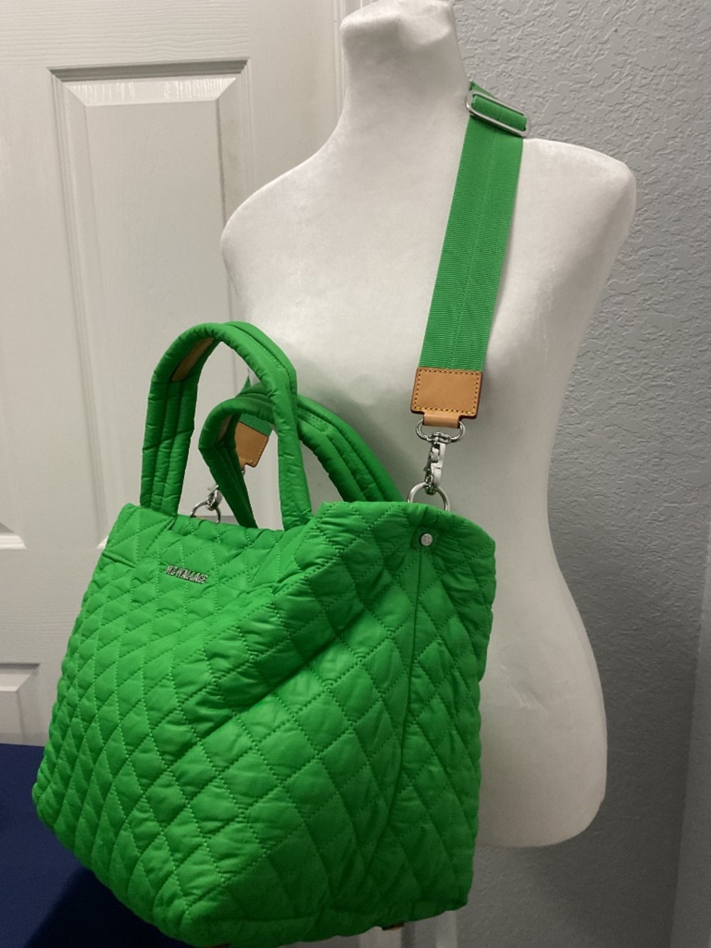 MZ Wallace Quilted Tote Bag | Green Grass | Multi-Pocket Crossbody - Picture 8 of 10